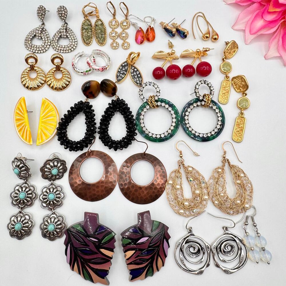 Pierced Earring Lot Costume Jewelry Mixed Styles Vintage To Now Reseller 20 Pair